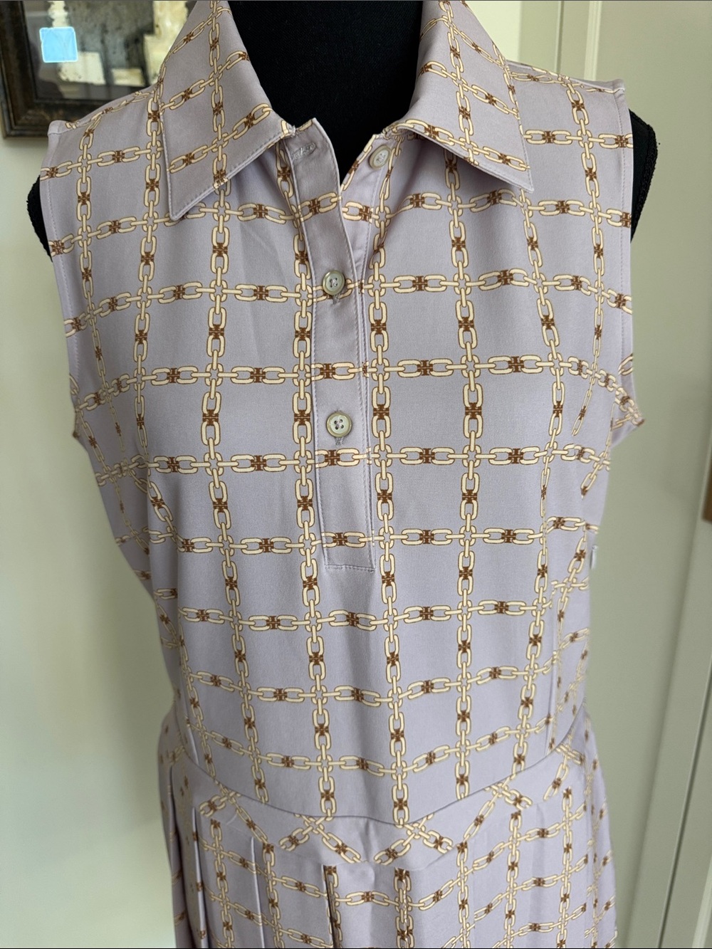 Tory Burch Lavender Sleeveless Collared Midi Dress with Gold Motif - Picture 3 of 6